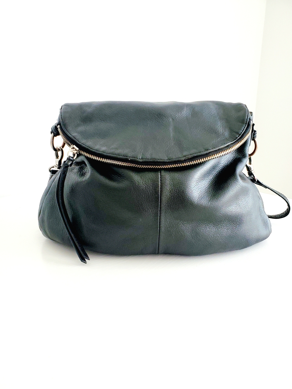 Margot NY Black Leather Shoulder Bag with Gold-Tone Zip